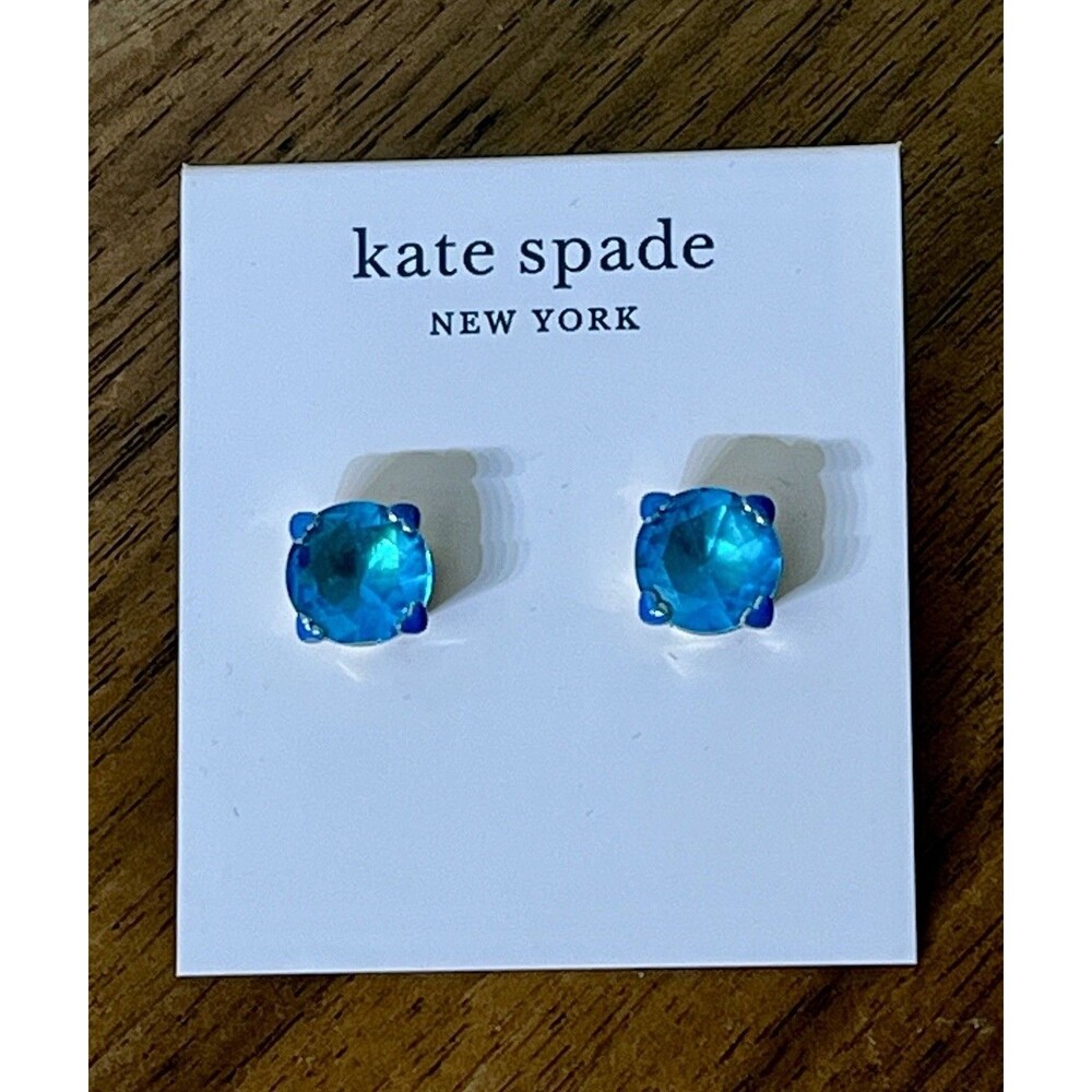 Kate Spade Light Sapphire Round Heart Prong Set Stud Earrings NEW Old Money